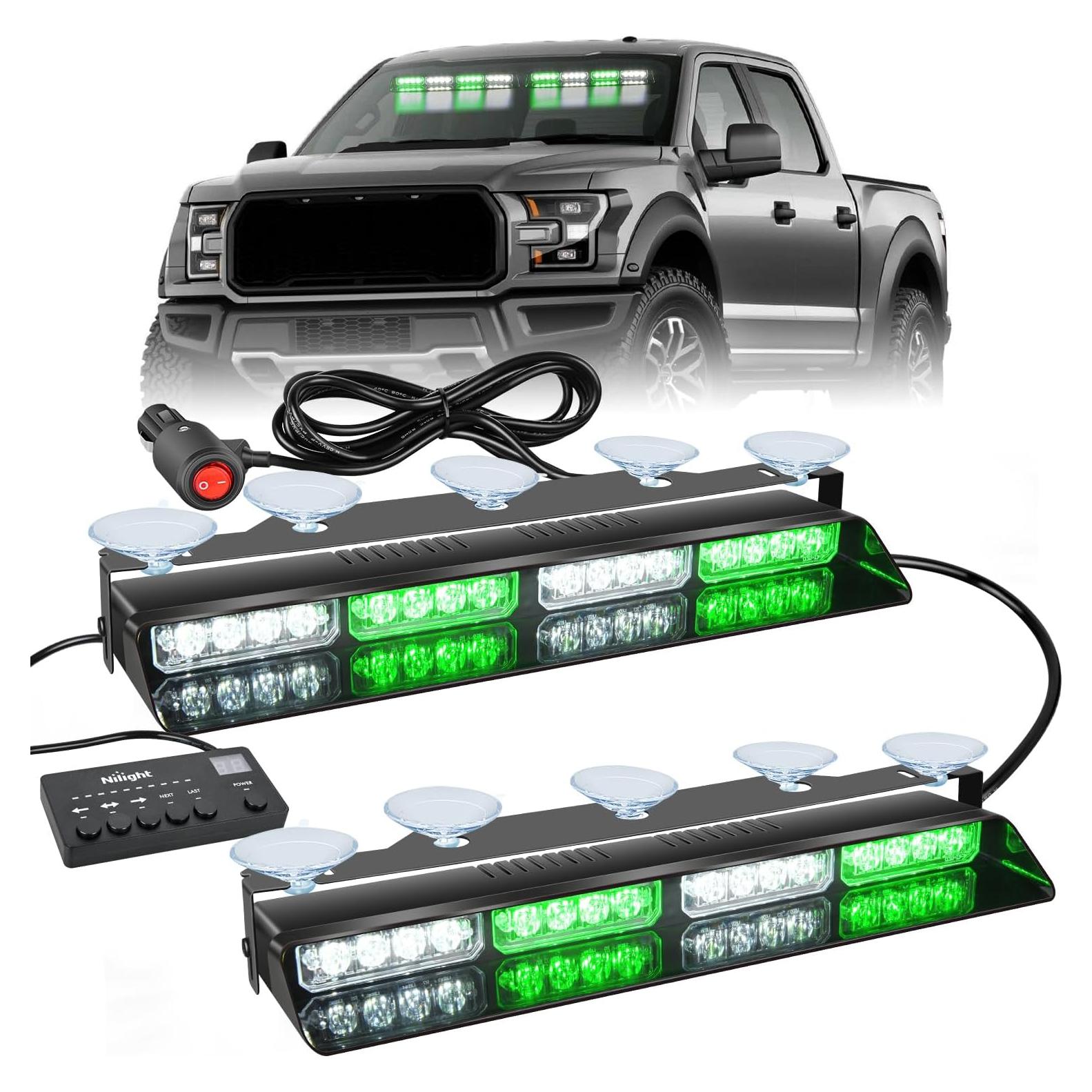 Luces Strobe de Emergencia Nilight 32 LEDs Verde y Blanco