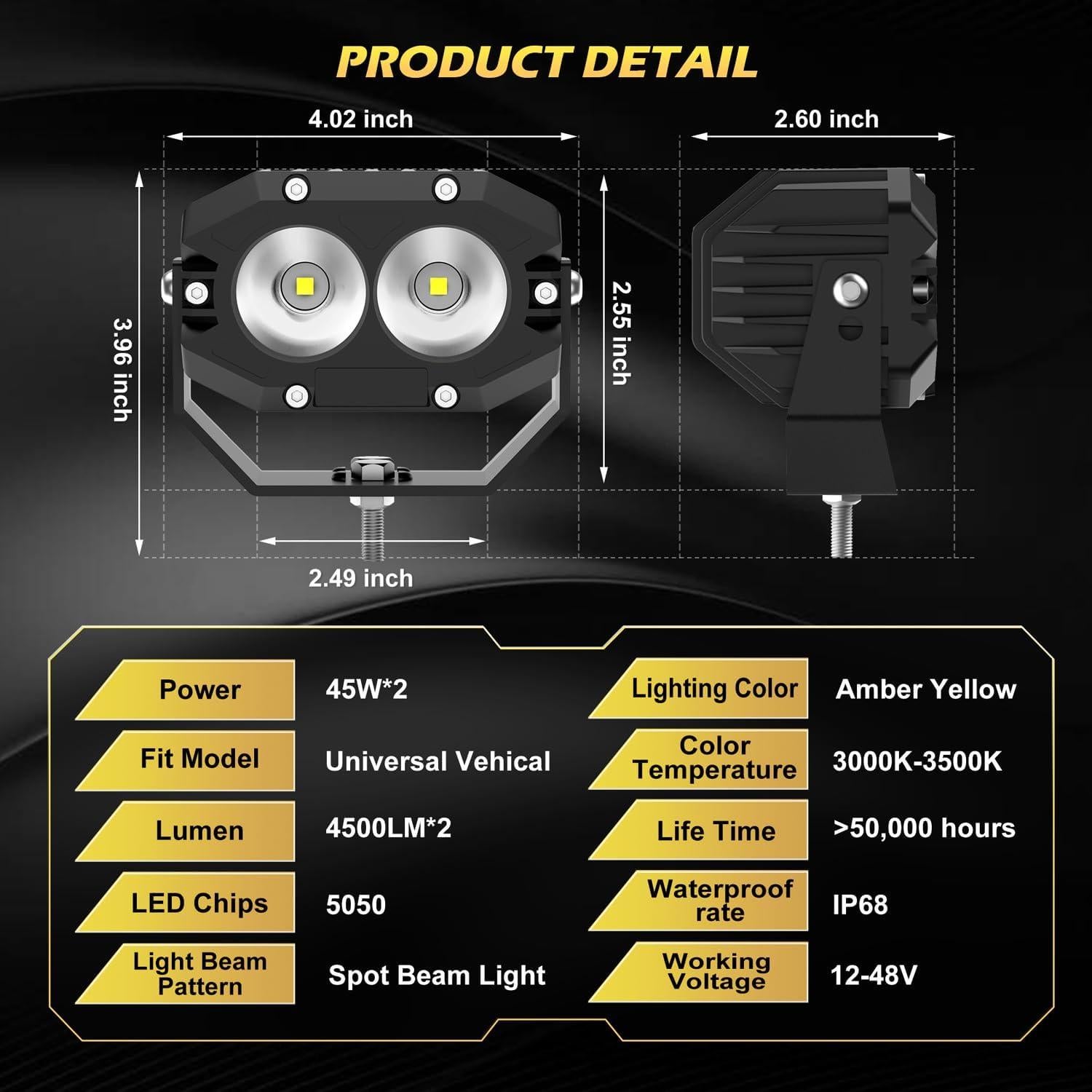 Pods de Luz LED 4 Pulgadas POLARPRA 90W 9000LM Impermeables