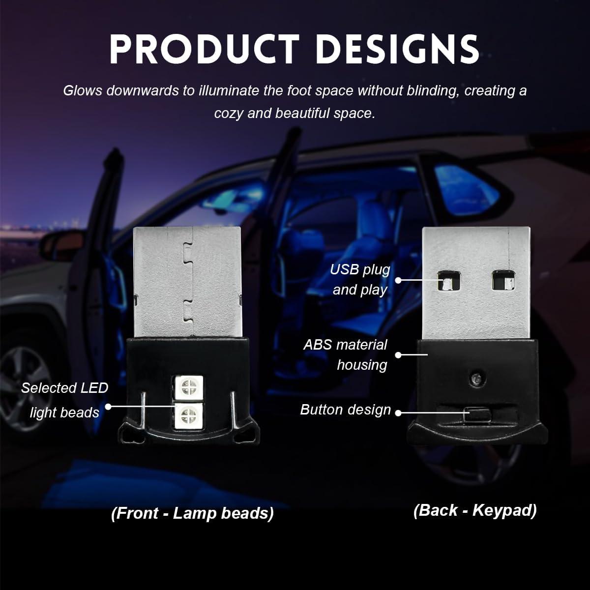 2 Mini Luces LED USB FSTURIOS RGB Ajustables 5V para Vehículo