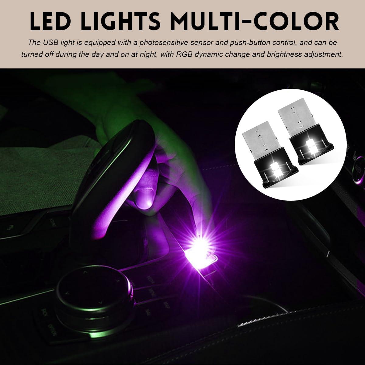 2 Mini Luces LED USB FSTURIOS RGB Ajustables 5V para Vehículo