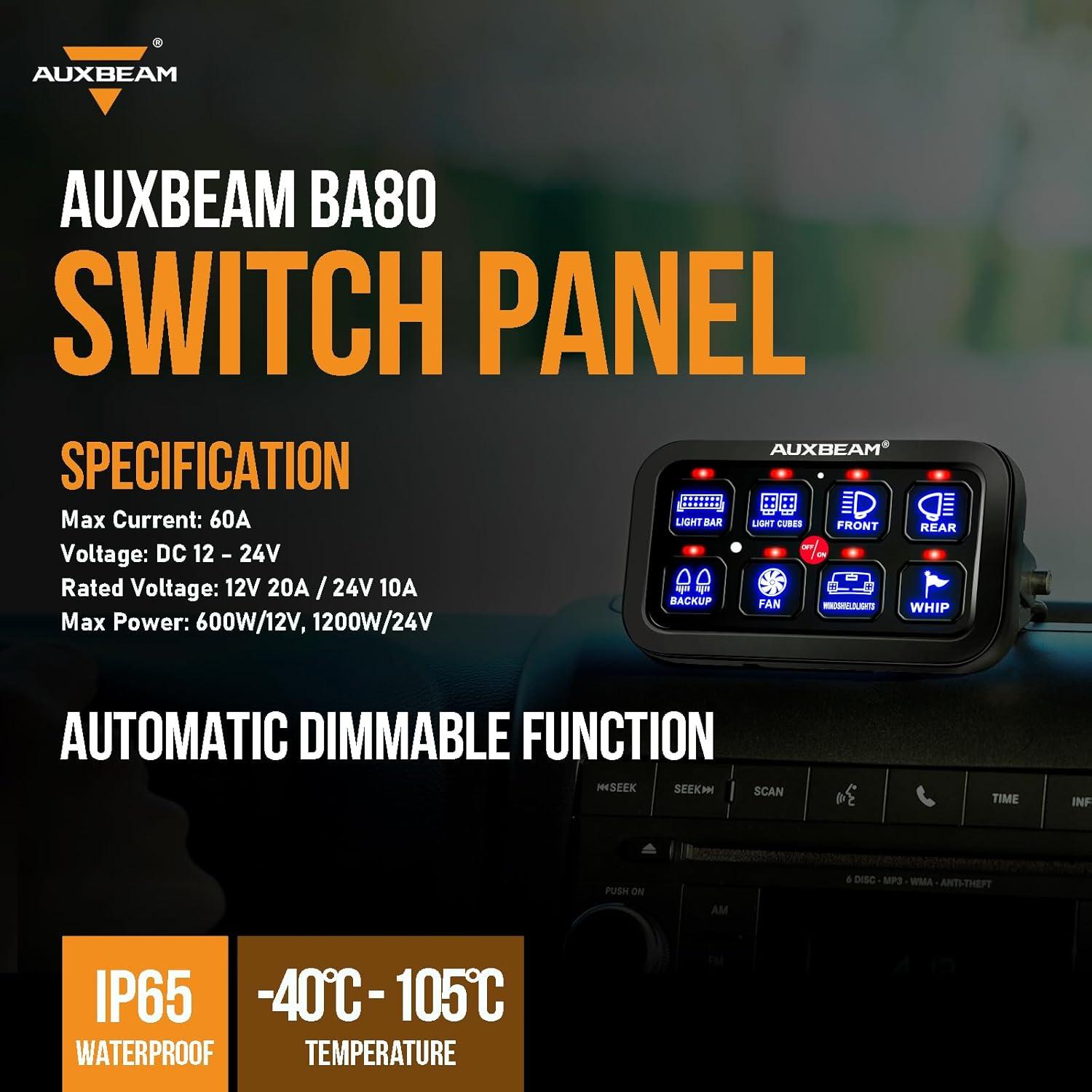 Panel de Control Táctil Auxbeam BA80 8 Gang LED 12V 600W