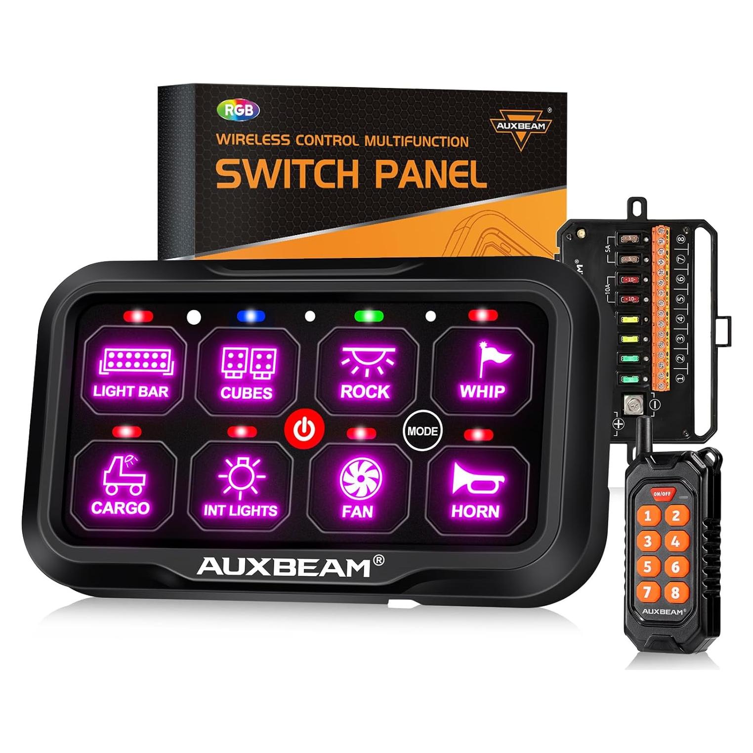Panel de Interruptores Auxbeam RC800 8 Gang Inalámbrico RGB 12V/24V