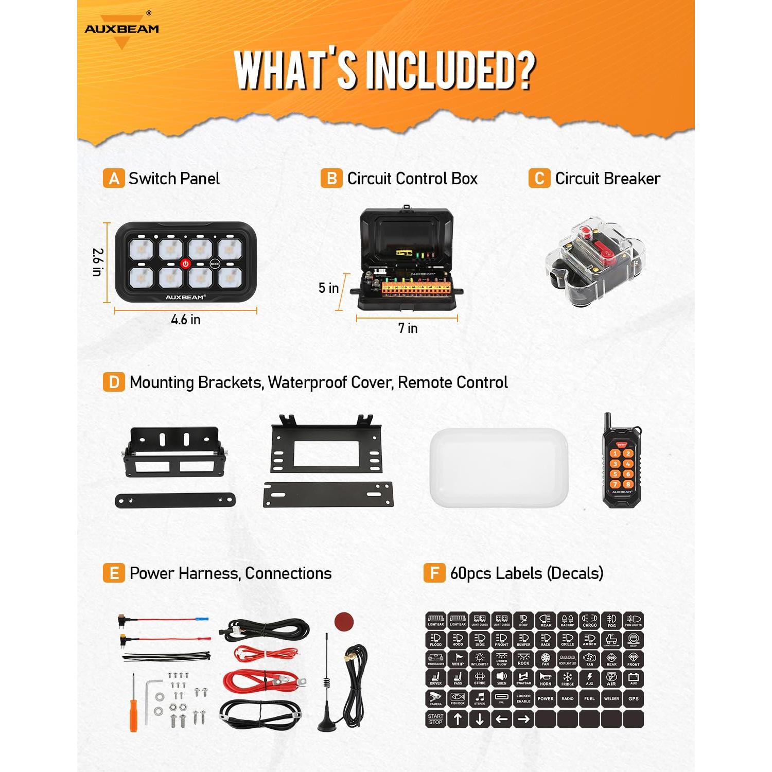 Panel de Interruptores Auxbeam RC800 8 Gang Inalámbrico RGB 12V/24V