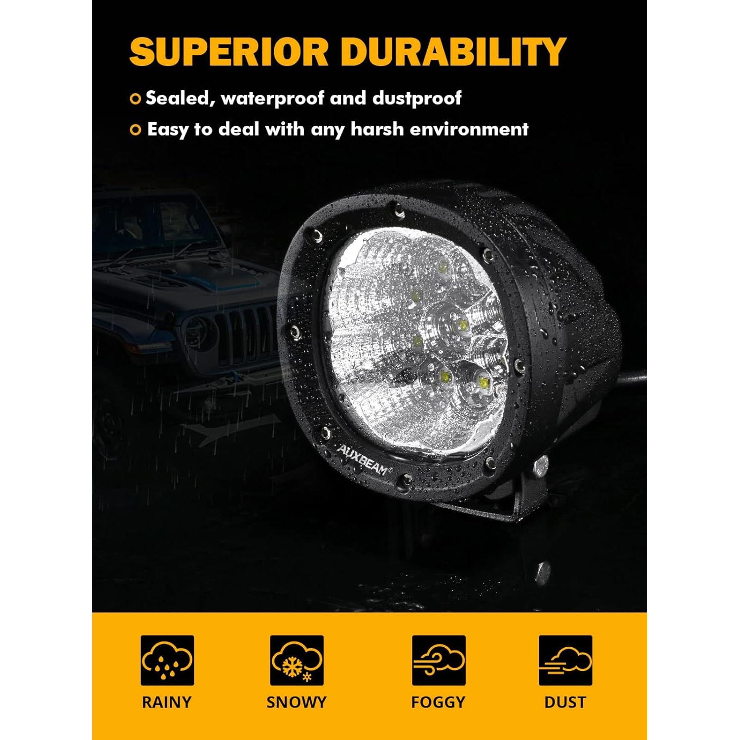Luces LED Auxbeam 4 Pulgadas 90W 9000LM Inundación Offroad