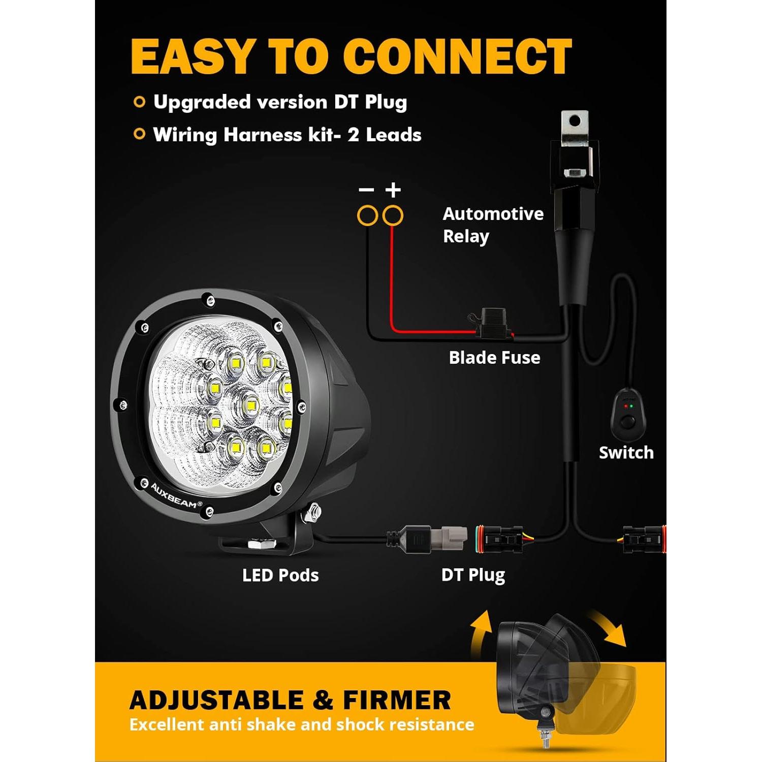 Luces LED Auxbeam 4 Pulgadas 90W 9000LM Inundación Offroad