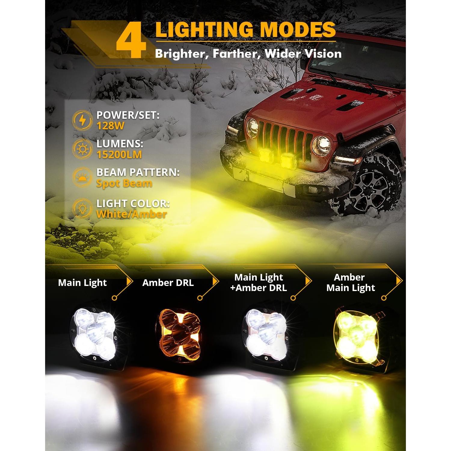Luces LED Auxbeam 4.5" 128W con DRL Ámbar para Offroad