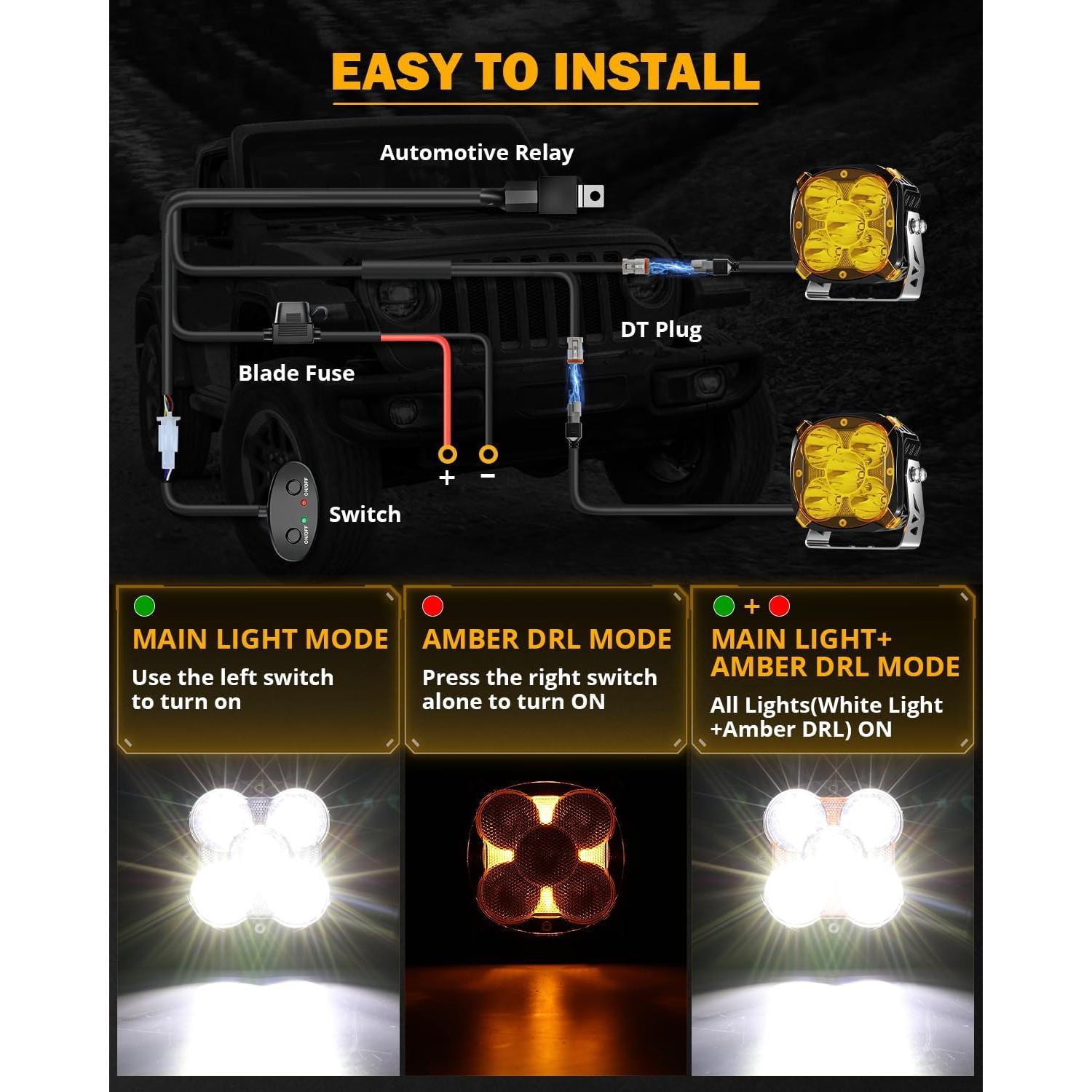 Luces LED Auxbeam 4.5" 128W con DRL Ámbar para Offroad