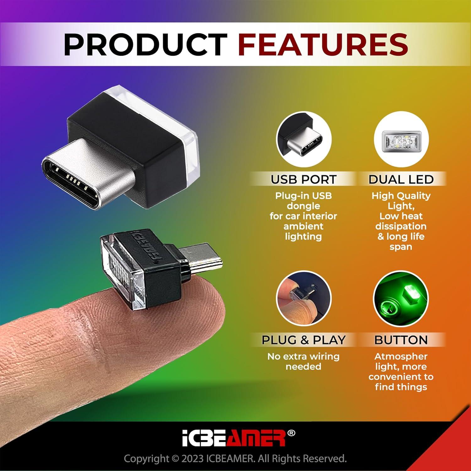 Luz Ambiental LED ICBEAMER USB-C Verde 3W Miniatura