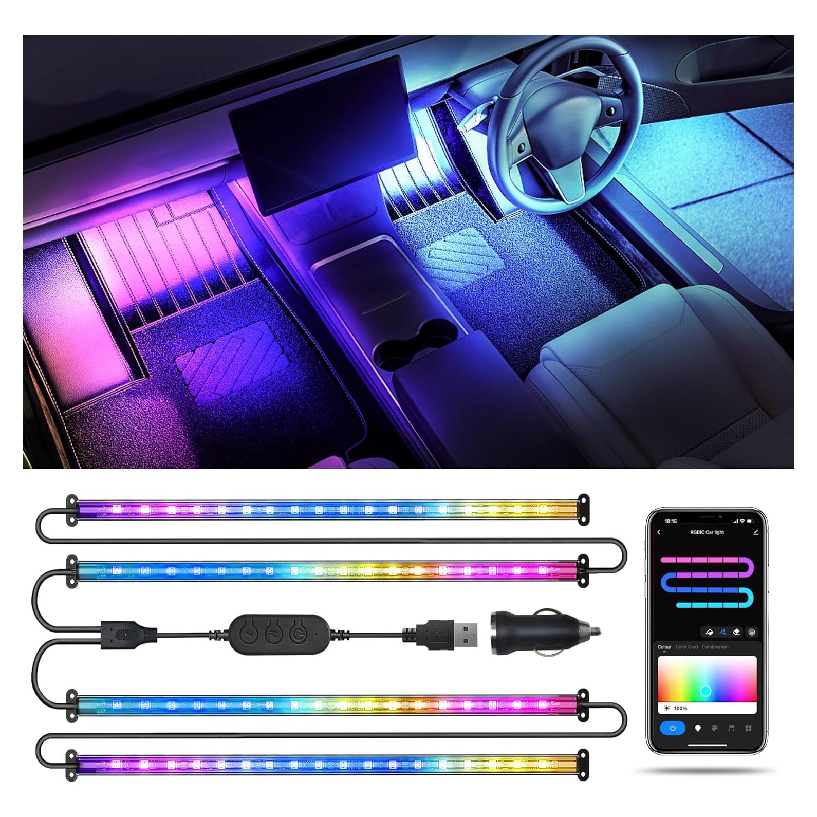 Luces LED interiores para coche SUNLINKCO RGB+IC 72 LED