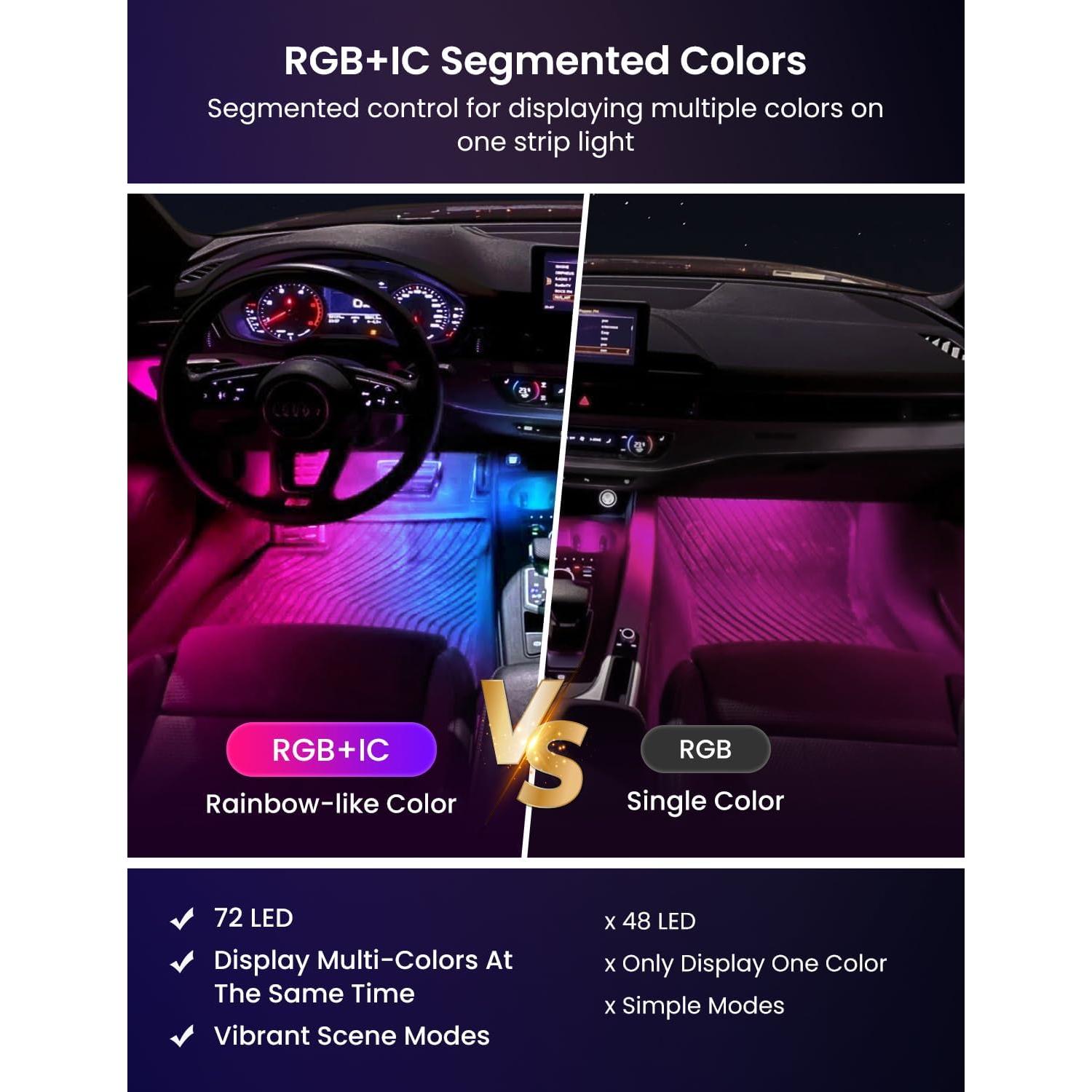 Luces LED interiores para coche SUNLINKCO RGB+IC 72 LED