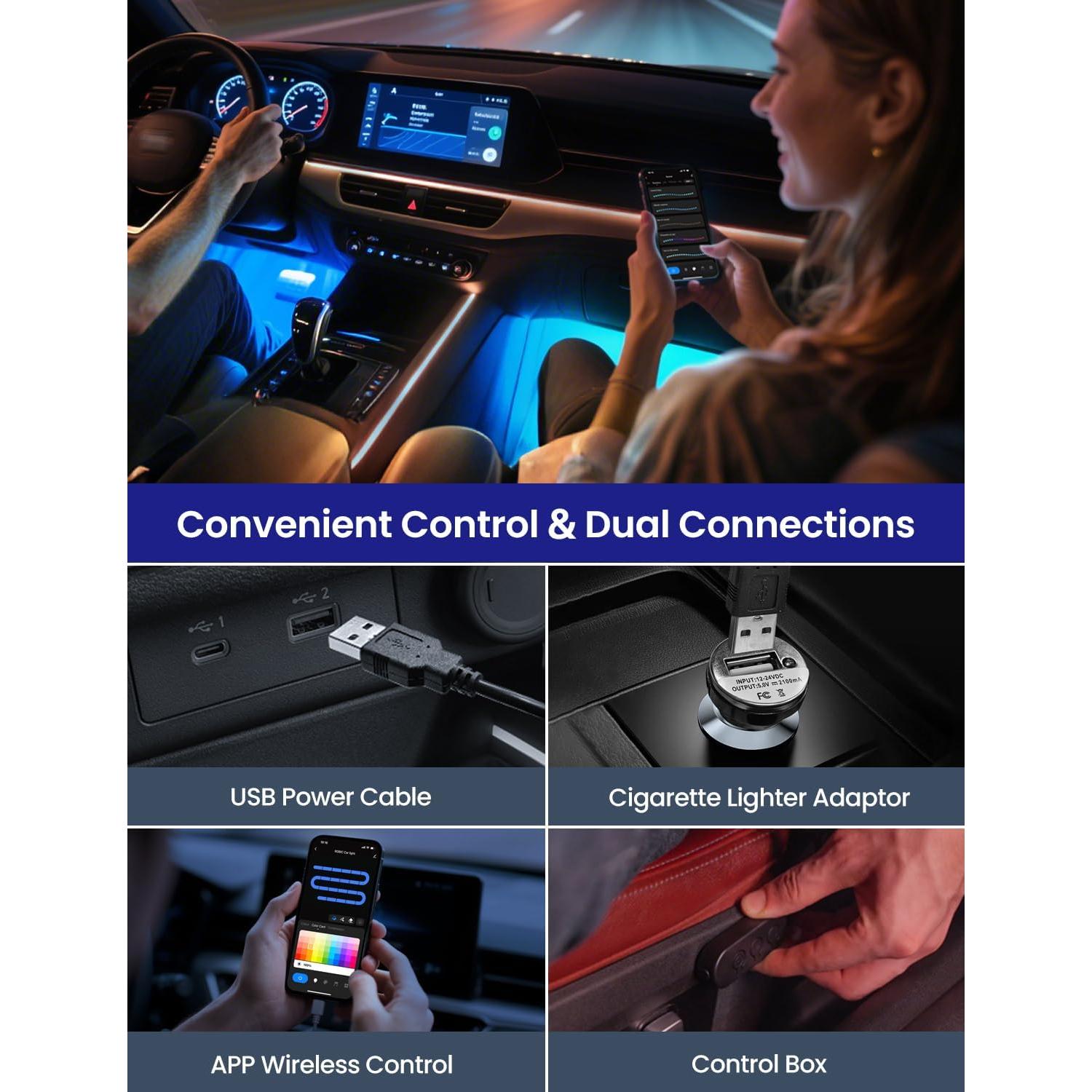 Luces LED interiores para coche SUNLINKCO RGB+IC 72 LED