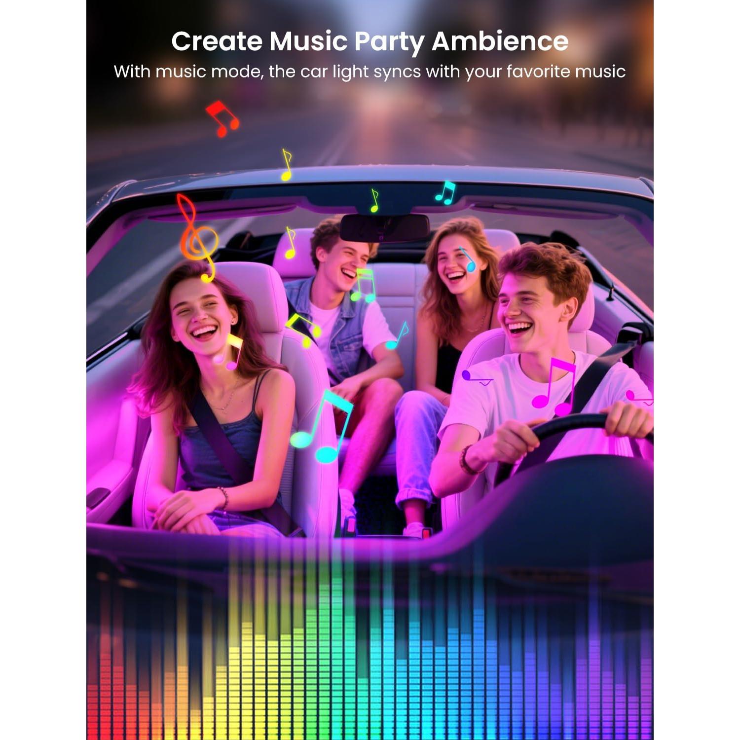 Luces LED interiores para coche SUNLINKCO RGB+IC 72 LED