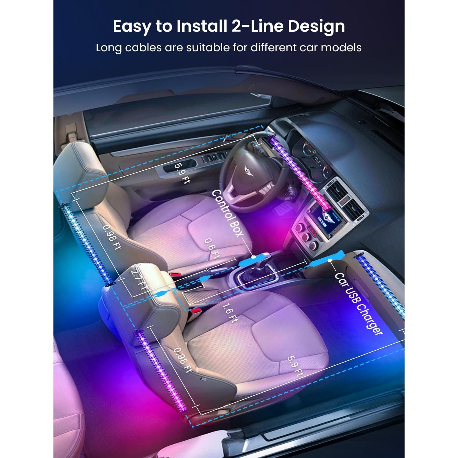 Luces LED interiores para coche SUNLINKCO RGB+IC 72 LED