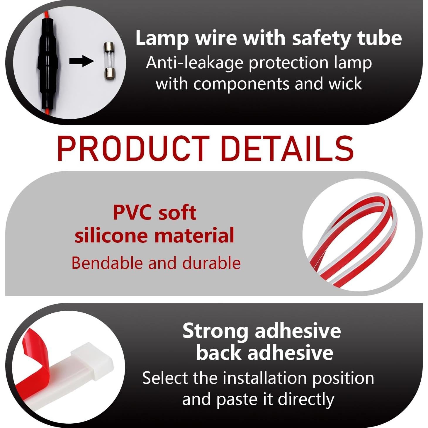 Luces de tira LED para coche Zeathery 70" (177.8 cm) Blanco