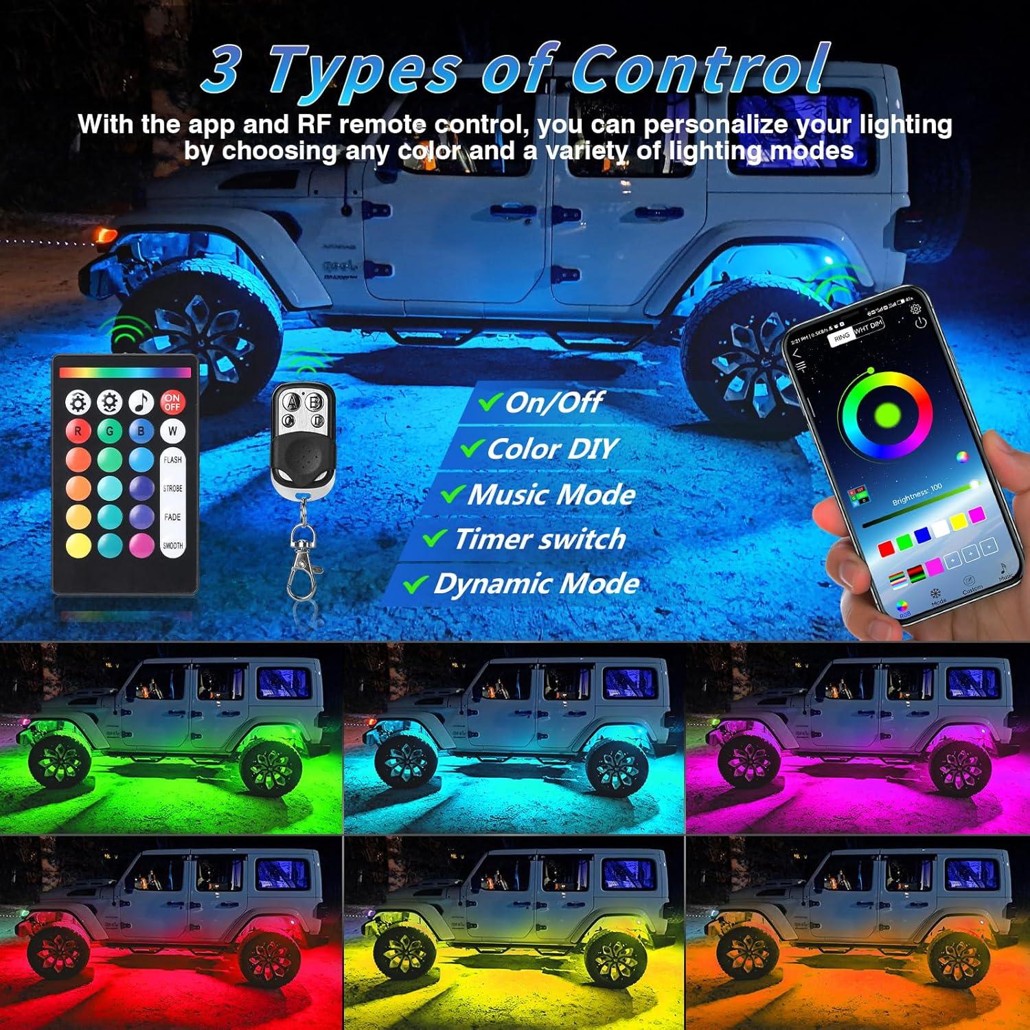 Kit de Luces LED RGB ZONECONA 20 Pods Control APP 12V