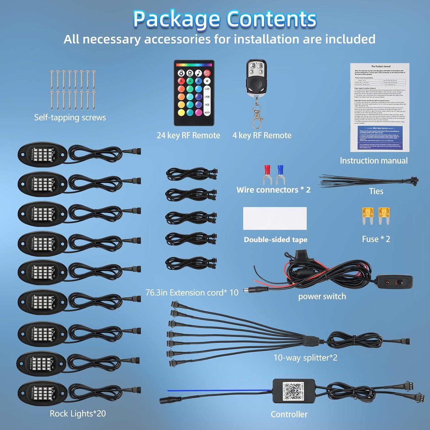 Kit de Luces LED RGB ZONECONA 20 Pods Control APP 12V