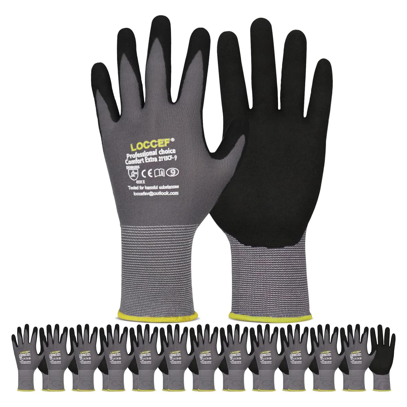 Guantes de Trabajo LOCCEF MicroEspuma Nitrilo 12 Pares Grises