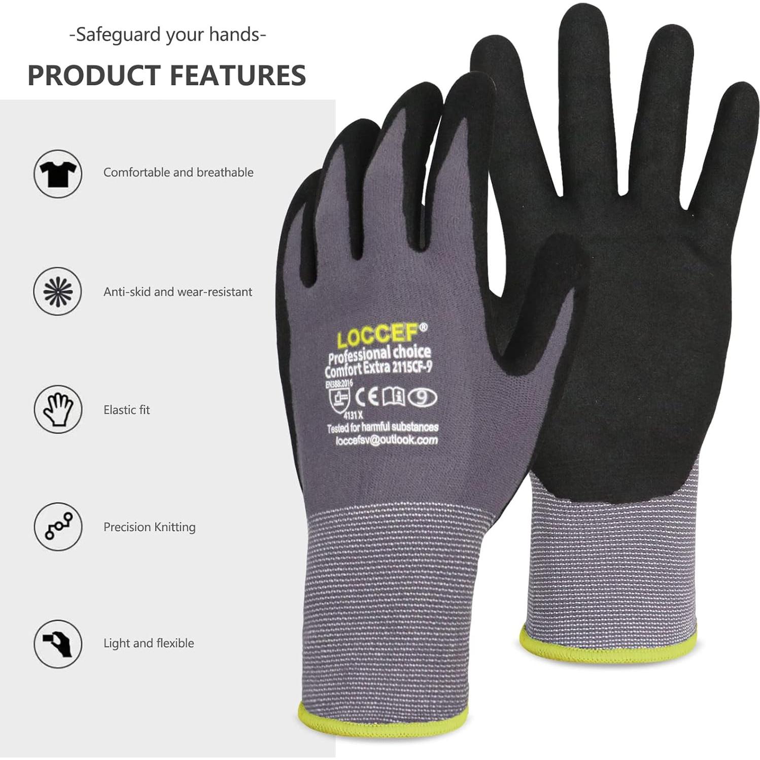 Guantes de Trabajo LOCCEF MicroEspuma Nitrilo 12 Pares Grises