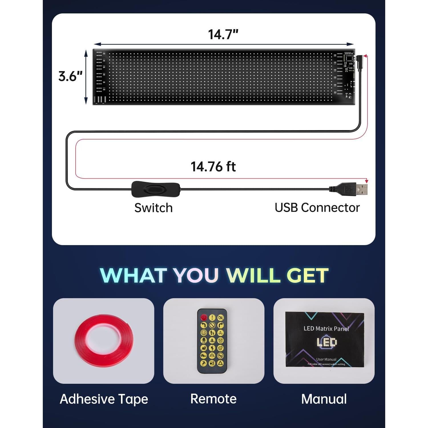 Cartel LED Programable Pak 3.6" x 14.7" Flexible con Control Remoto