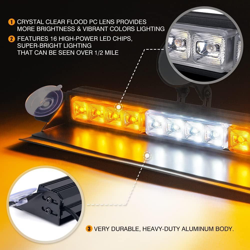 Barra de Luz Estroboscópica Xprite 16" LED Ámbar y Blanco