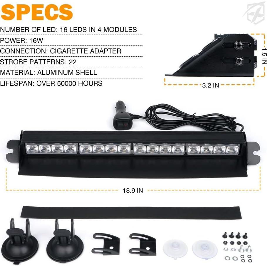 Barra de Luz Estroboscópica Xprite 16" LED Ámbar y Blanco