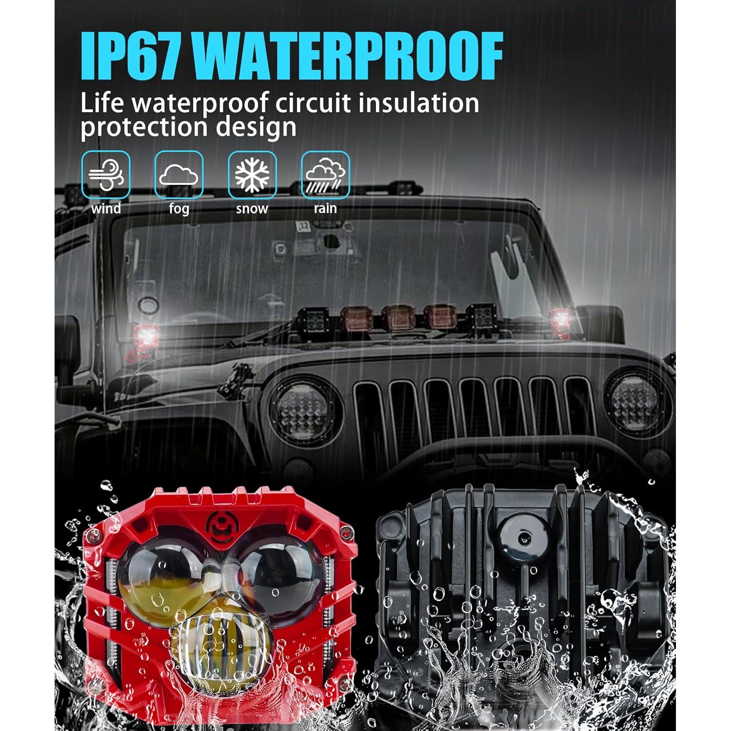 Focos LED 30W 5400LM HENGTUAOTO para Wrangler JK 2Pcs Rojo