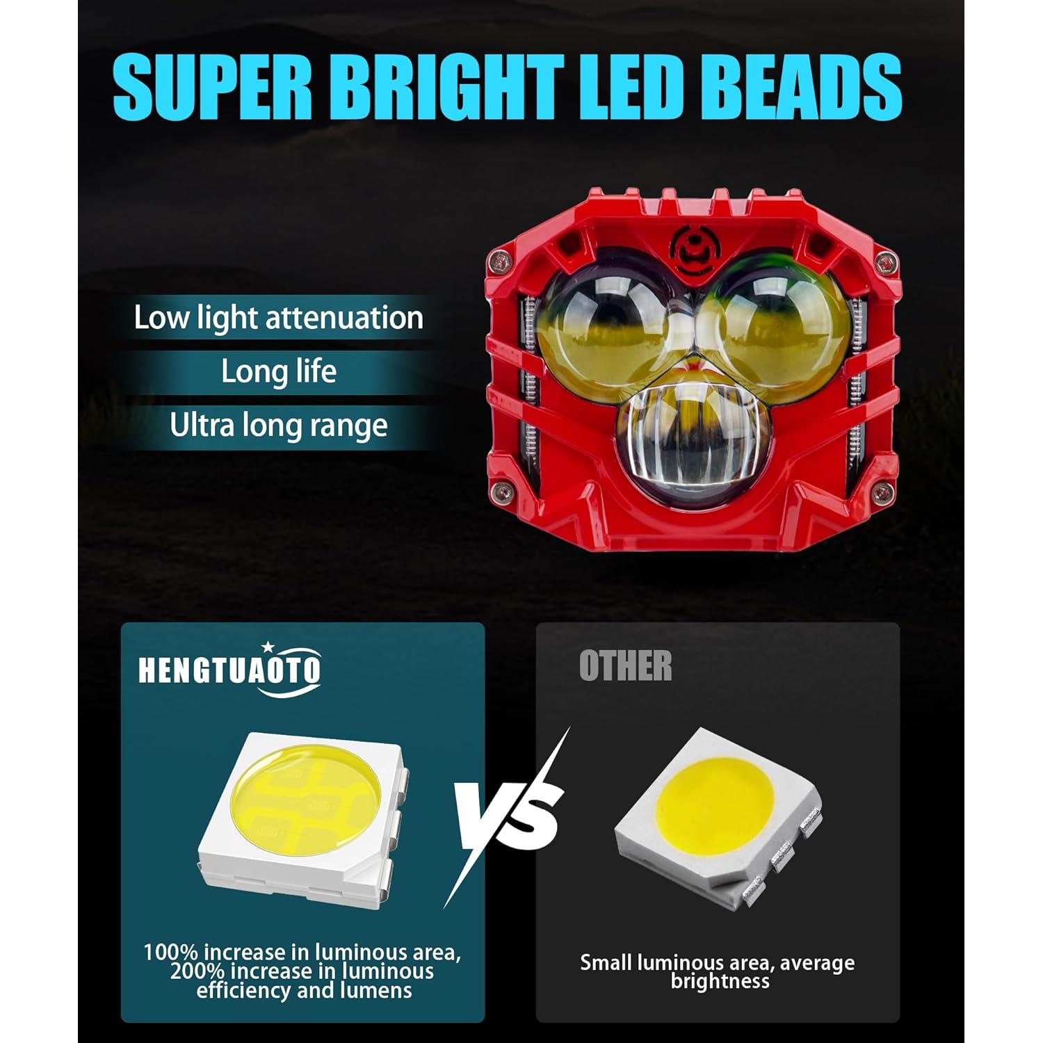 Focos LED 30W 5400LM HENGTUAOTO para Wrangler JK 2Pcs Rojo