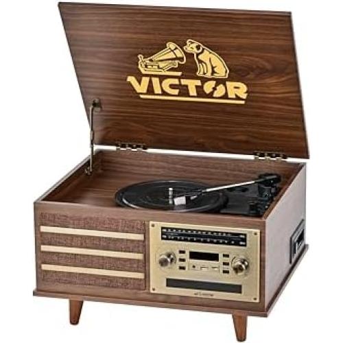 Tocadiscos VICTOR VWRP-3700 Retro 8-en-1 Bluetooth Nogal