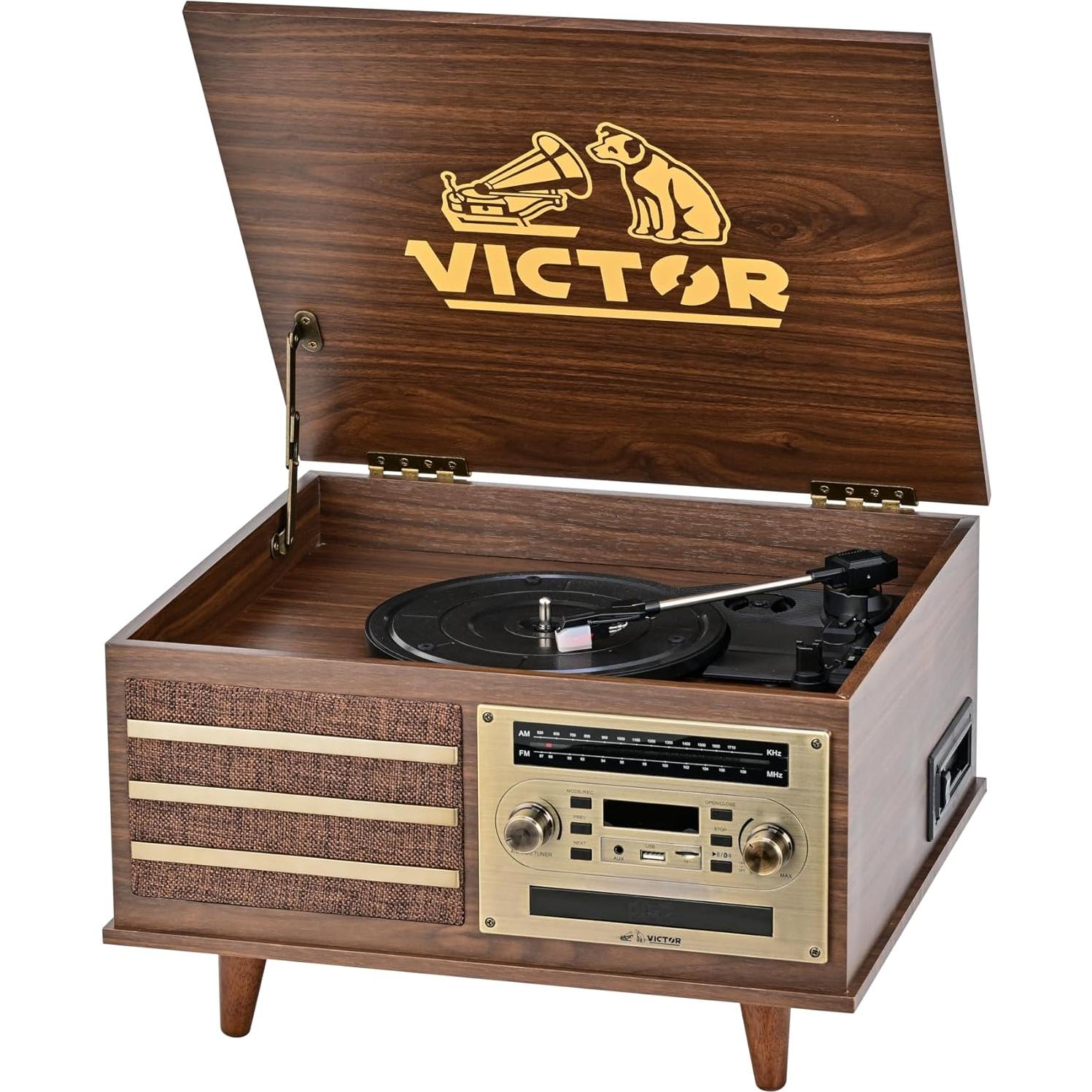 Tocadiscos VICTOR VWRP-3700 Retro 8-en-1 Bluetooth Nogal