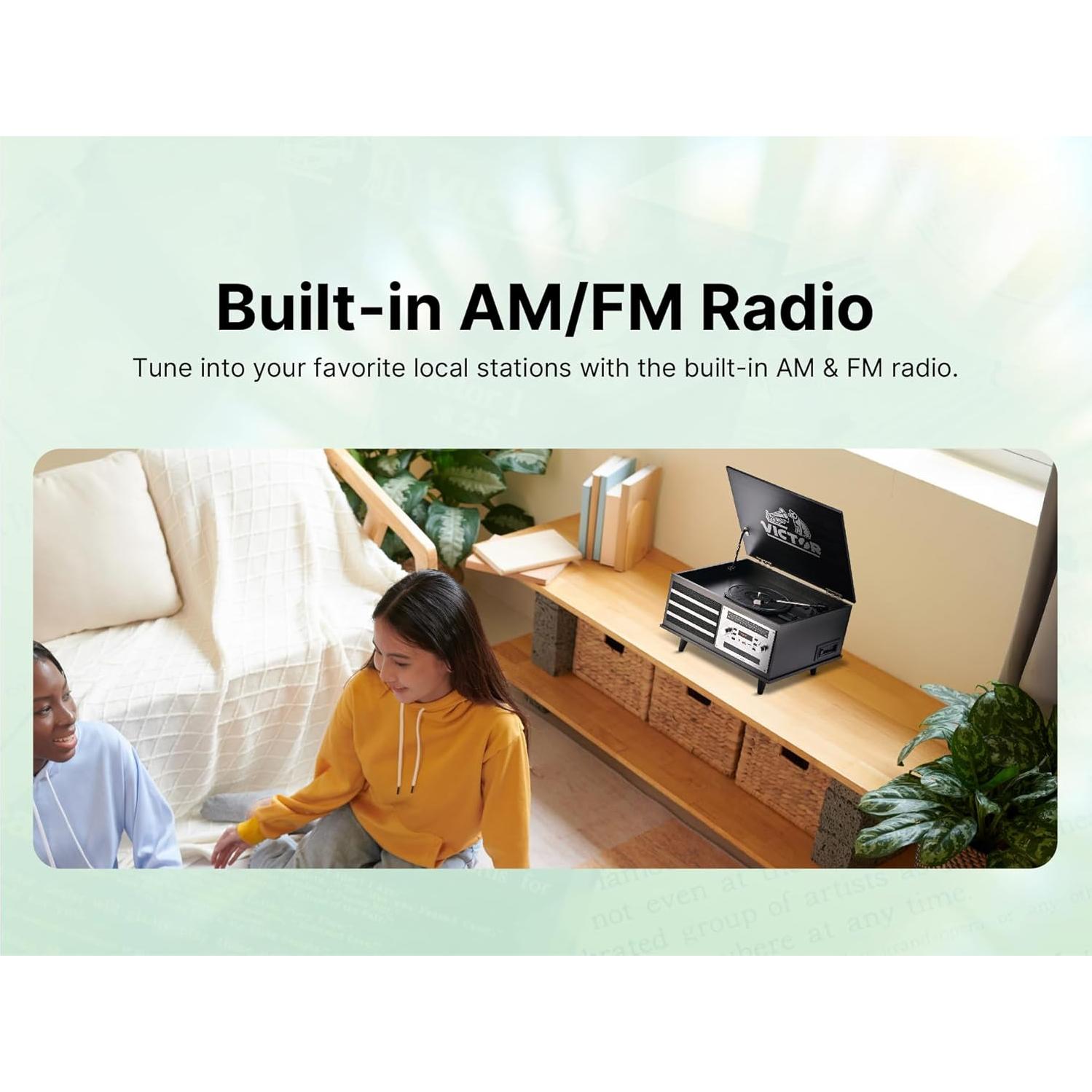 Tocadiscos VICTOR VWRP-3700 Retro 8-en-1 Bluetooth Nogal