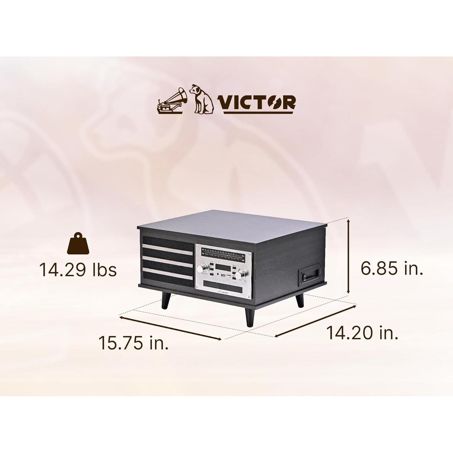 Tocadiscos VICTOR VWRP-3700 Retro 8-en-1 Bluetooth Nogal