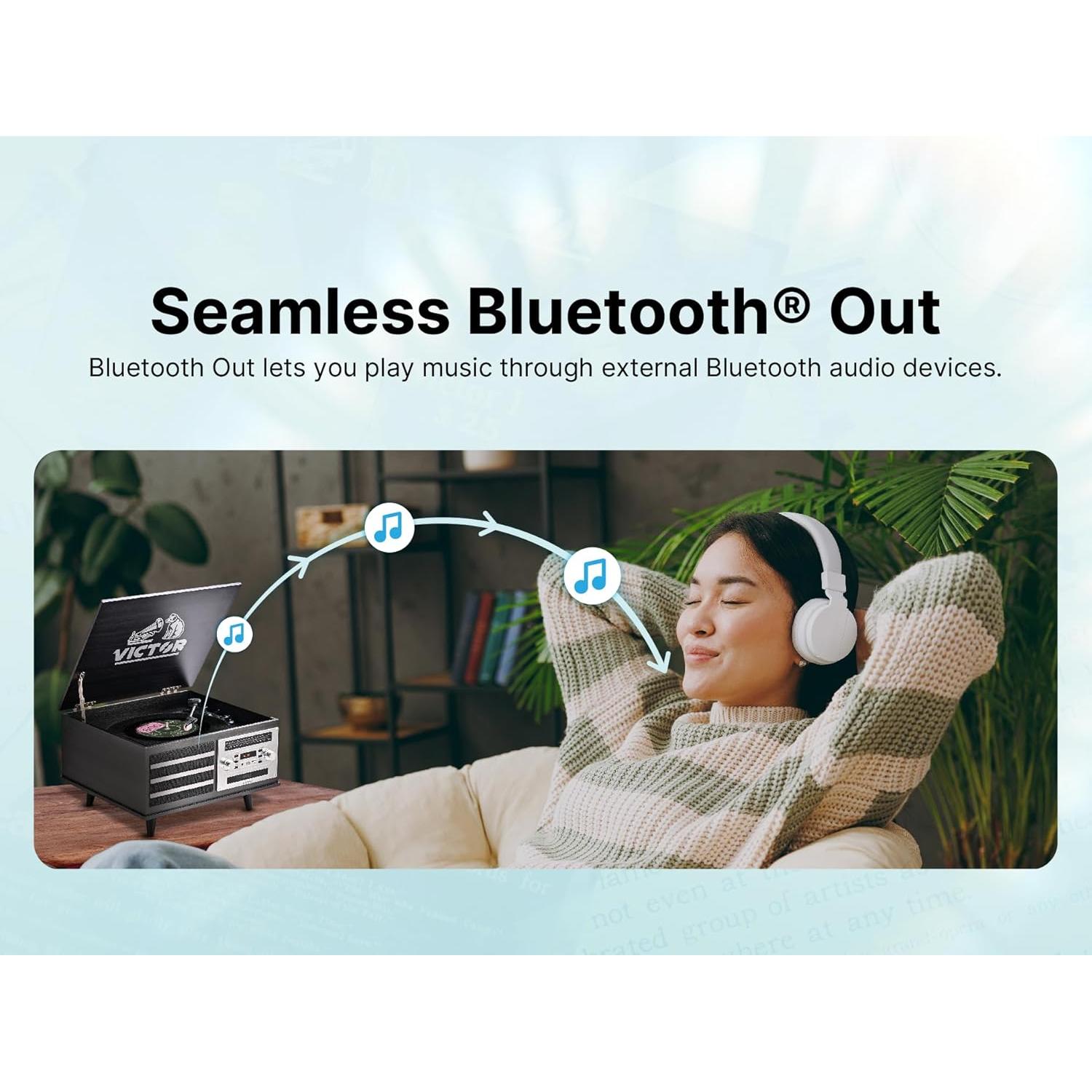 Tocadiscos VICTOR VWRP-3700 Retro 8-en-1 Bluetooth Nogal