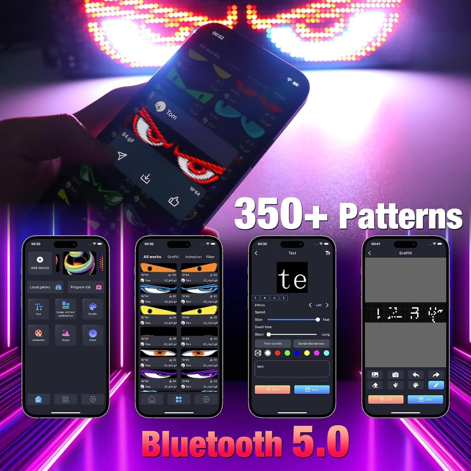 Panel LED RGB Programable YISWHIS 15"x4" para Coche