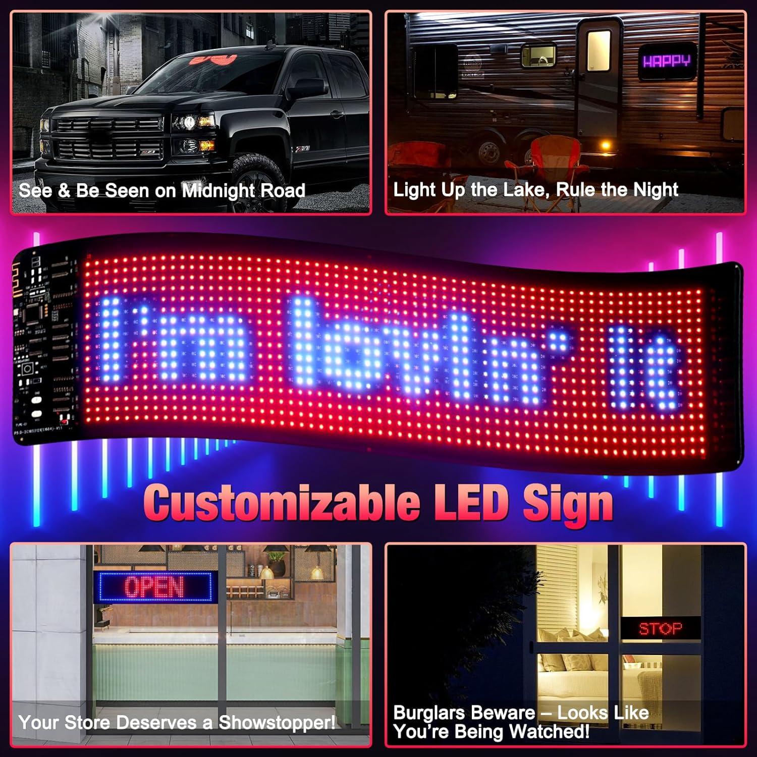 Panel LED RGB Programable YISWHIS 15"x4" para Coche