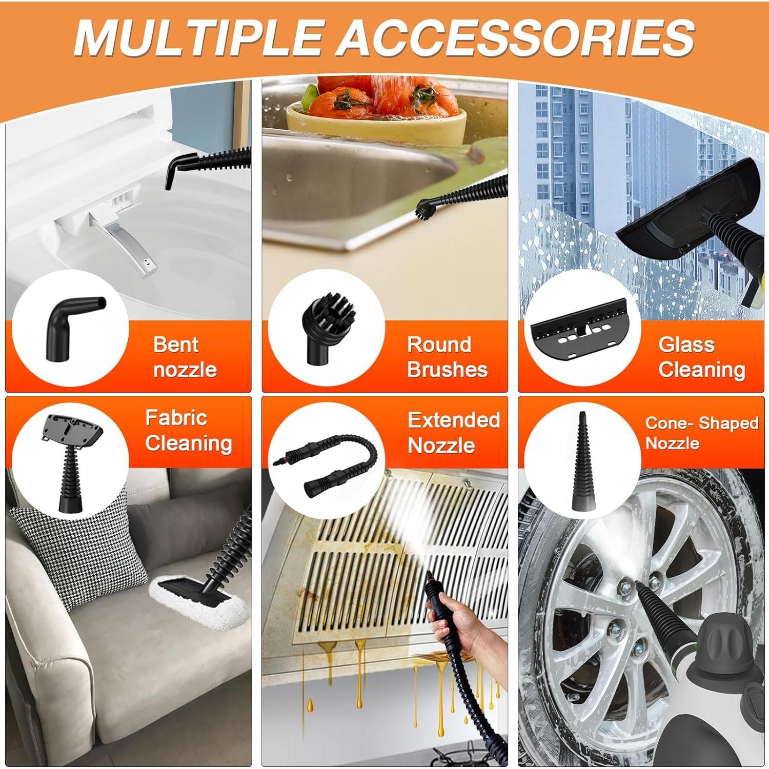 Limpiador de Vapor de Mano YONOOQ 1050W 12 Accesorios 350ml