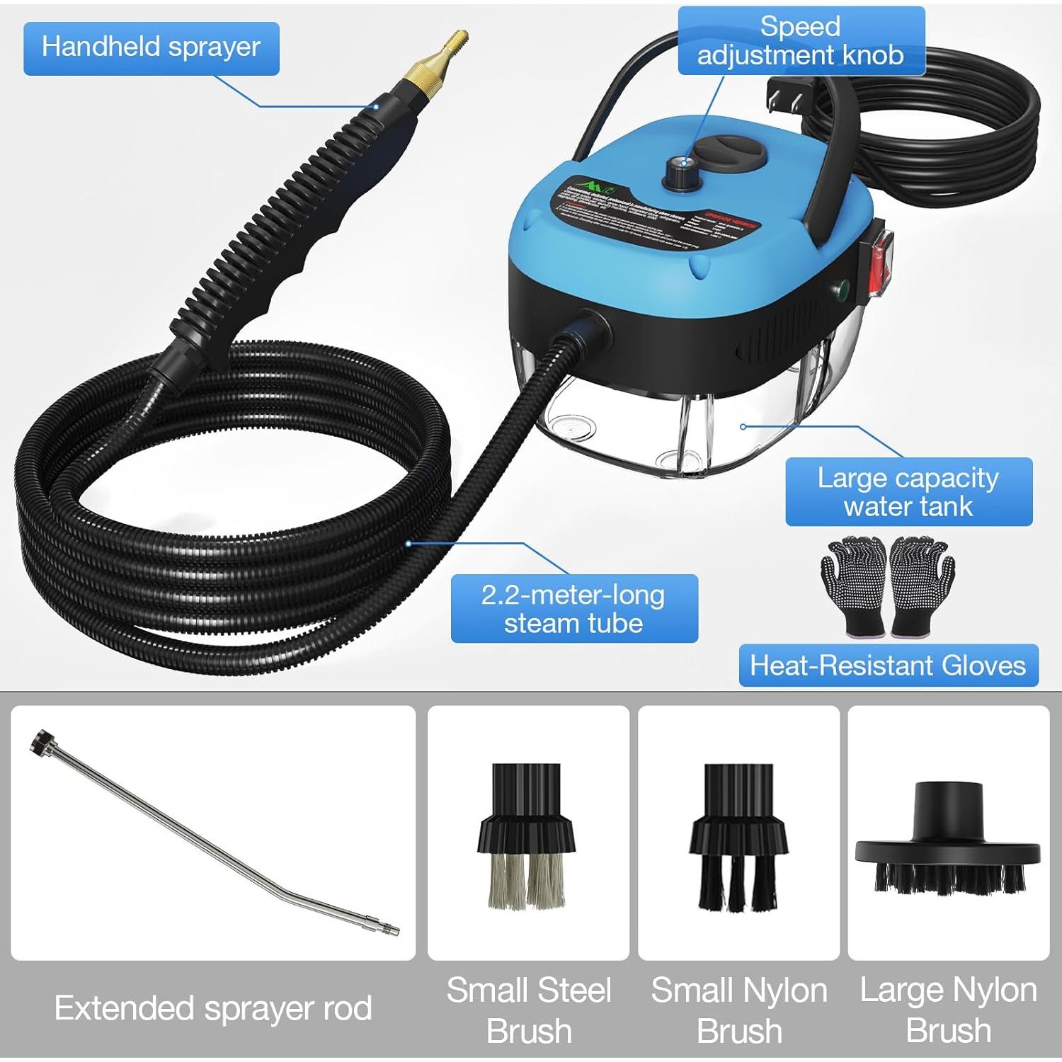 Limpiador de Vapor de Mano Ganggend 2500W 1000ML Azul