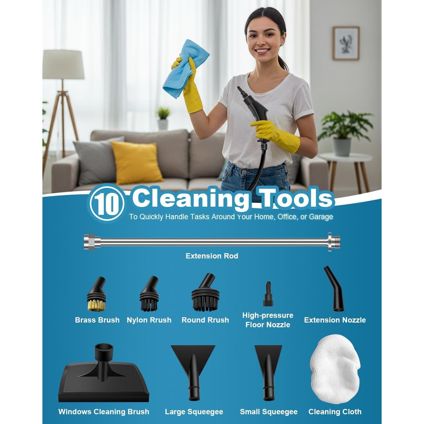 Limpiador de Vapor de Mano Zerpyor 2500W 1.1L 10 Accesorios