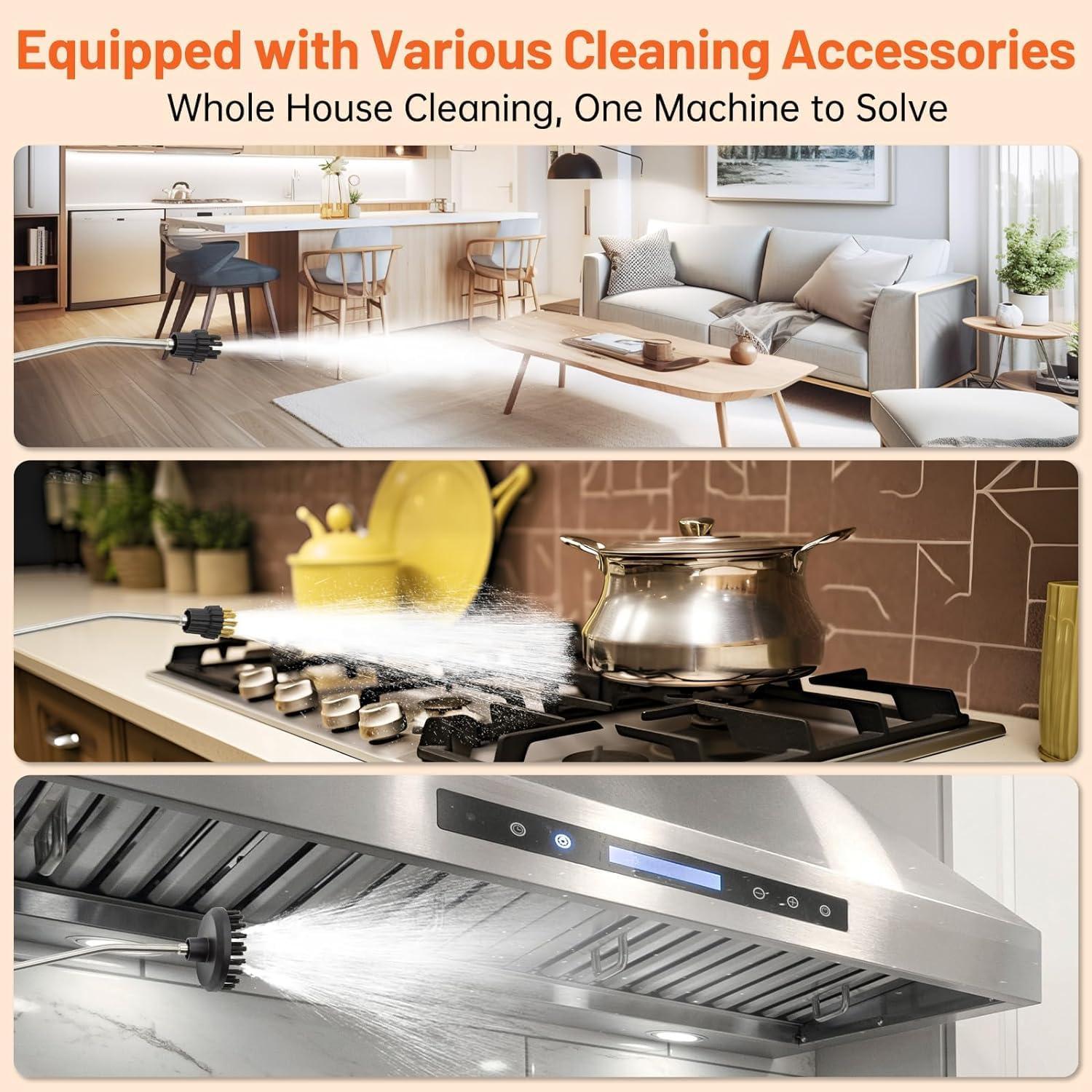 Limpiador de Vapor Hombasing 2500W 1L Alta Presión Naranja