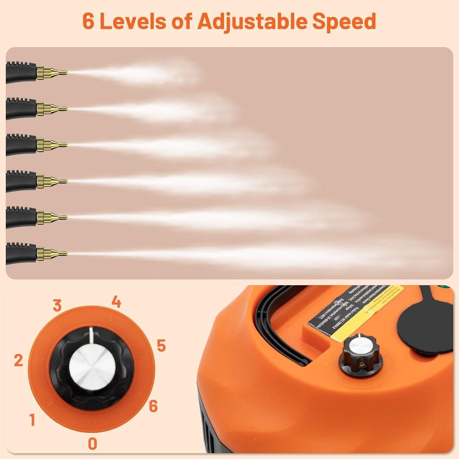 Limpiador de Vapor Hombasing 2500W 1L Alta Presión Naranja