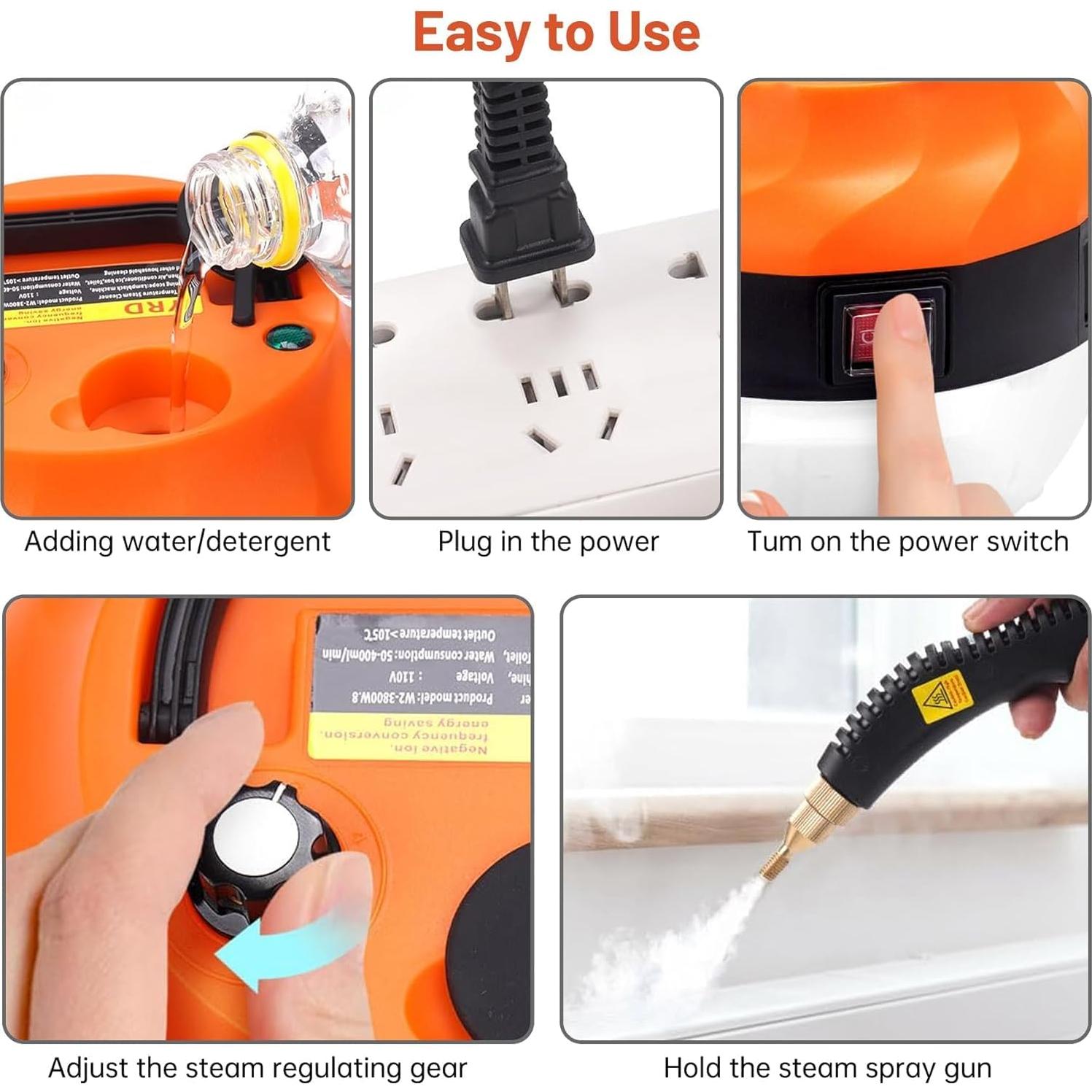 Limpiador de Vapor Hombasing 2500W 1L Alta Presión Naranja