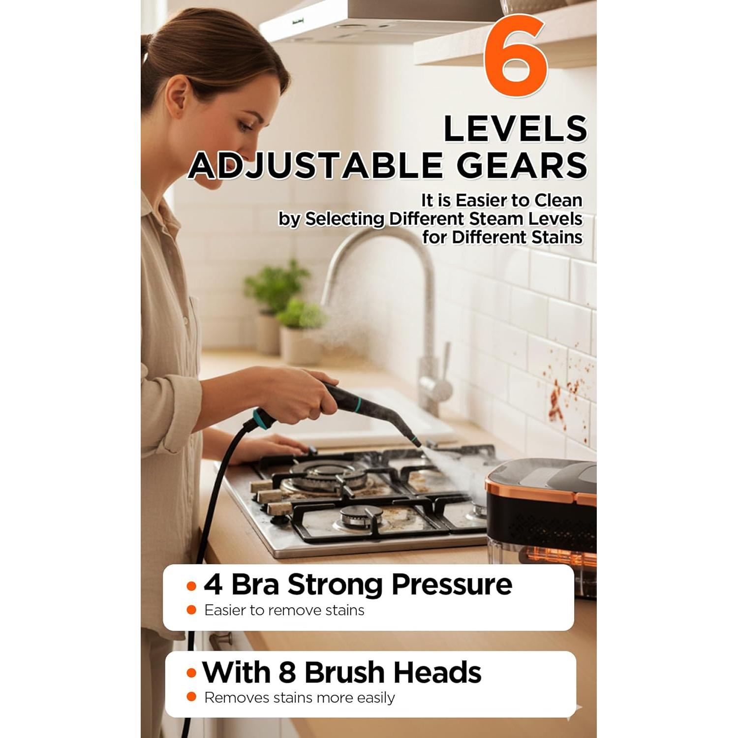 Limpiador a Vapor BietrunPro LEST-C2, 1500W, 1.27L, 6 Niveles