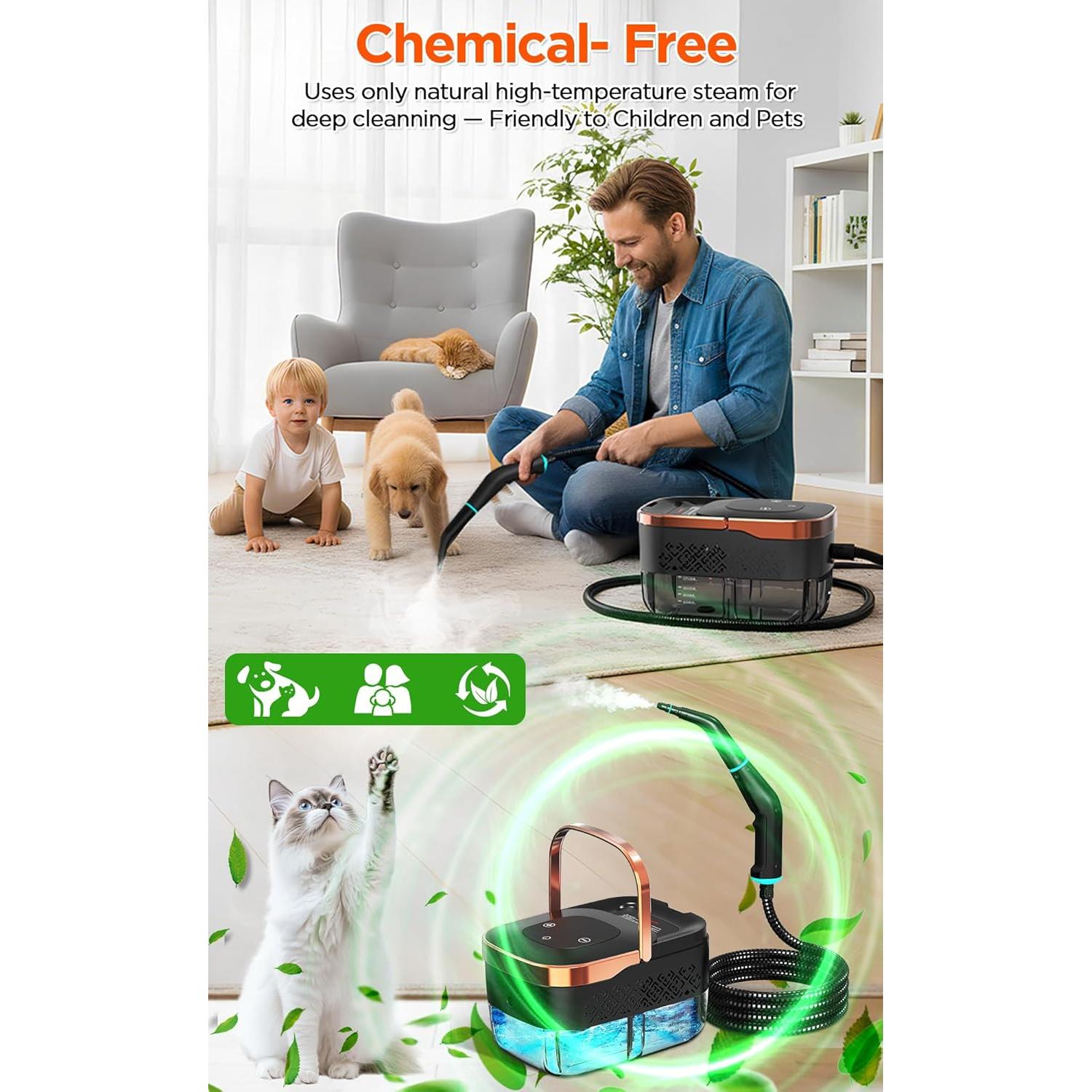 Limpiador a Vapor BietrunPro LEST-C2, 1500W, 1.27L, 6 Niveles