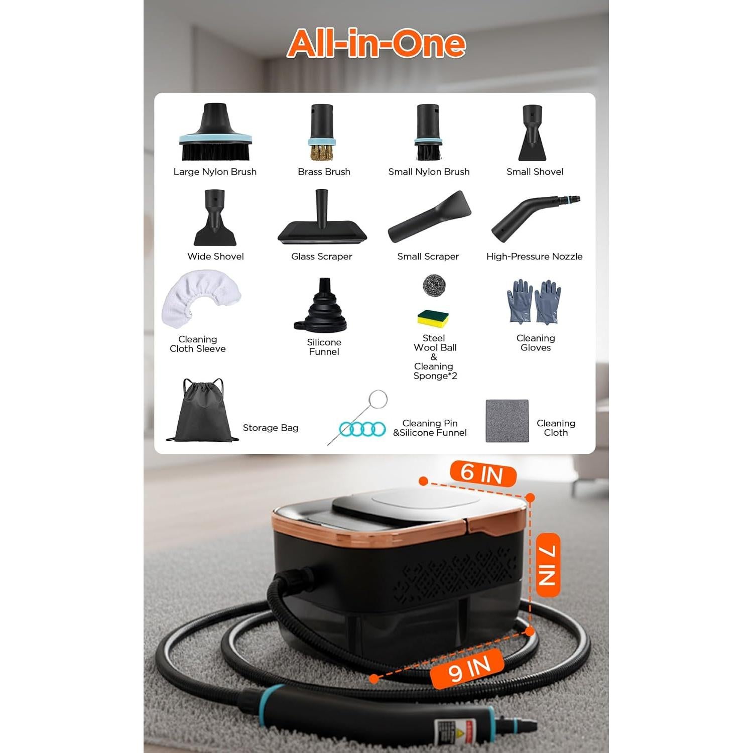 Limpiador a Vapor BietrunPro LEST-C2, 1500W, 1.27L, 6 Niveles