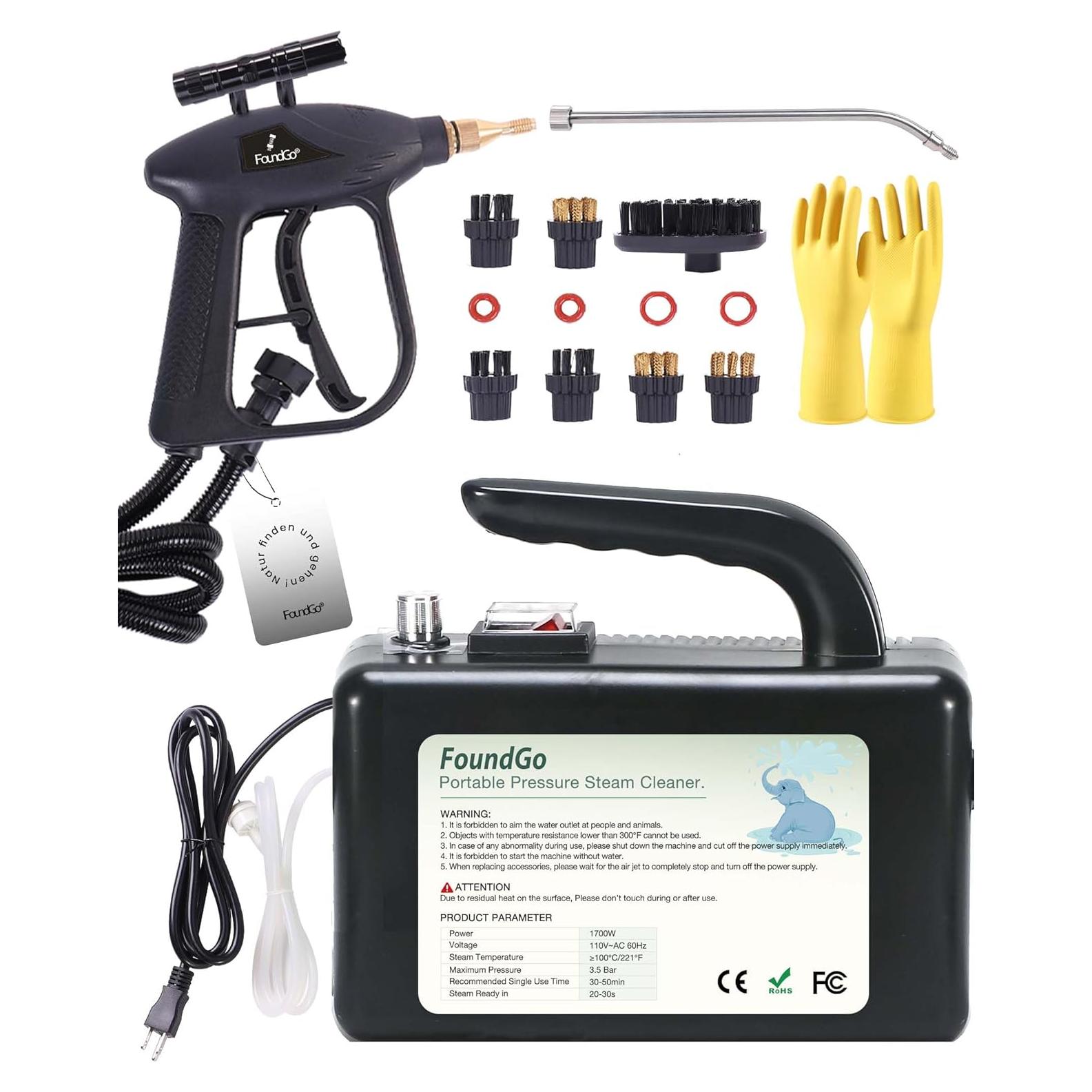 Limpiador de Vapor Portátil FoundGo ST03 1700W 115°C Negro