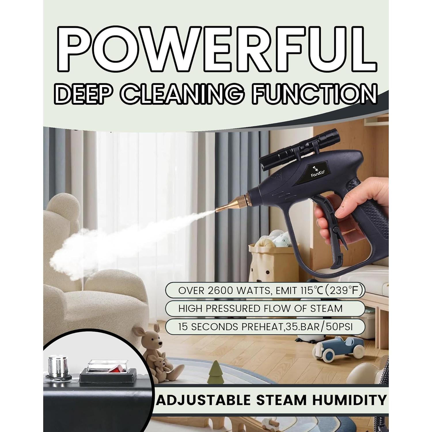 Limpiador de Vapor Portátil FoundGo ST03 1700W 115°C Negro