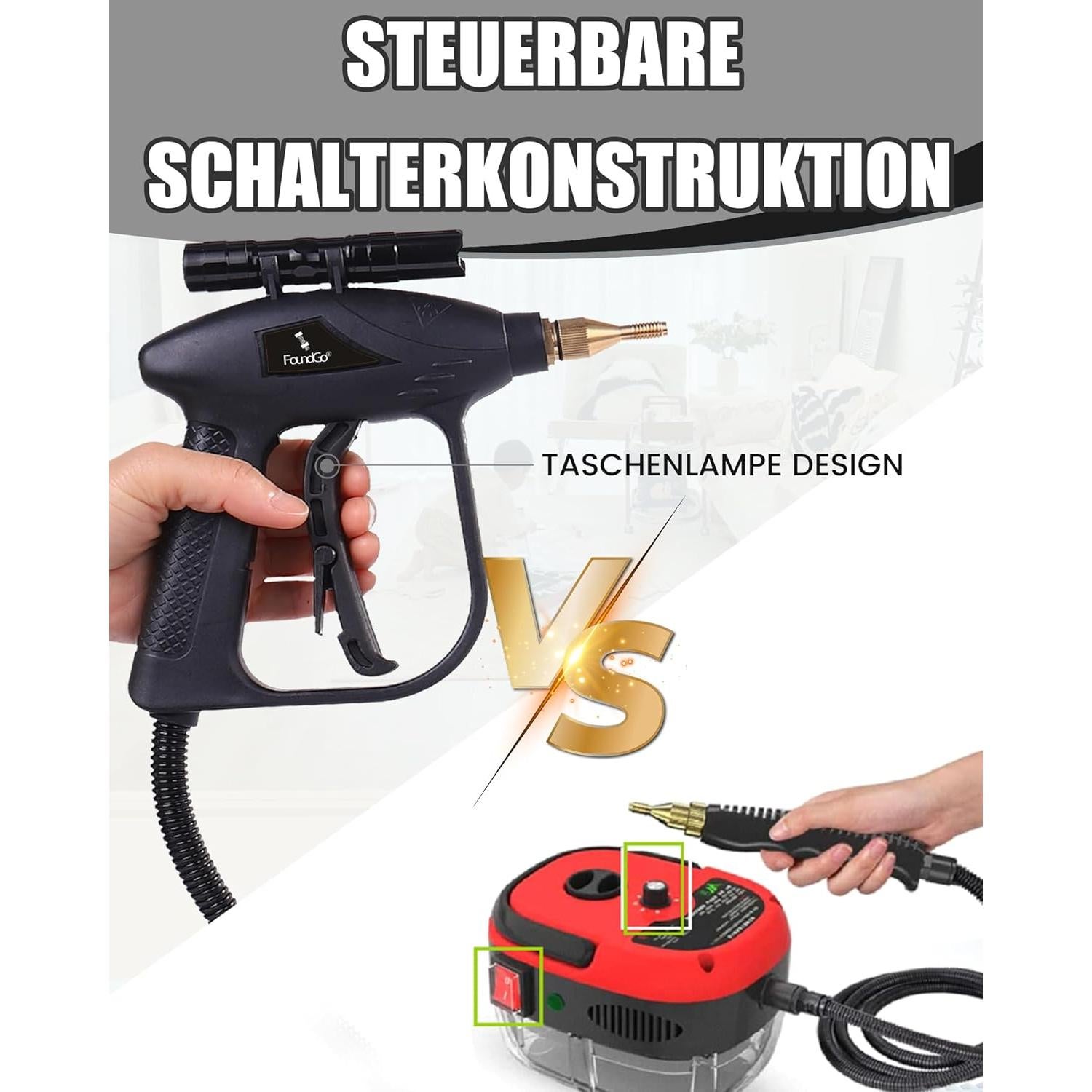 Limpiador de Vapor Portátil FoundGo ST03 1700W 115°C Negro