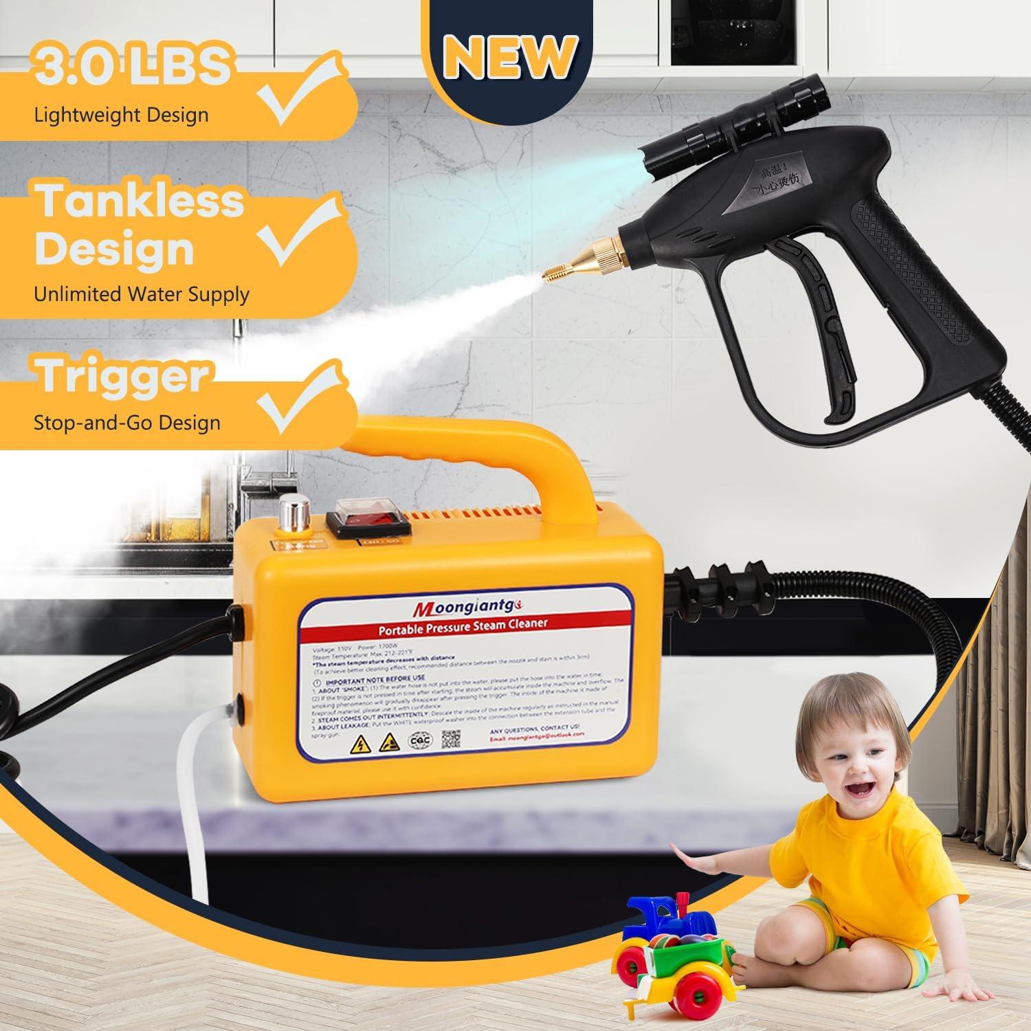 Limpiador de Vapor Moongiantgo 1700W Portátil Sin Tanque