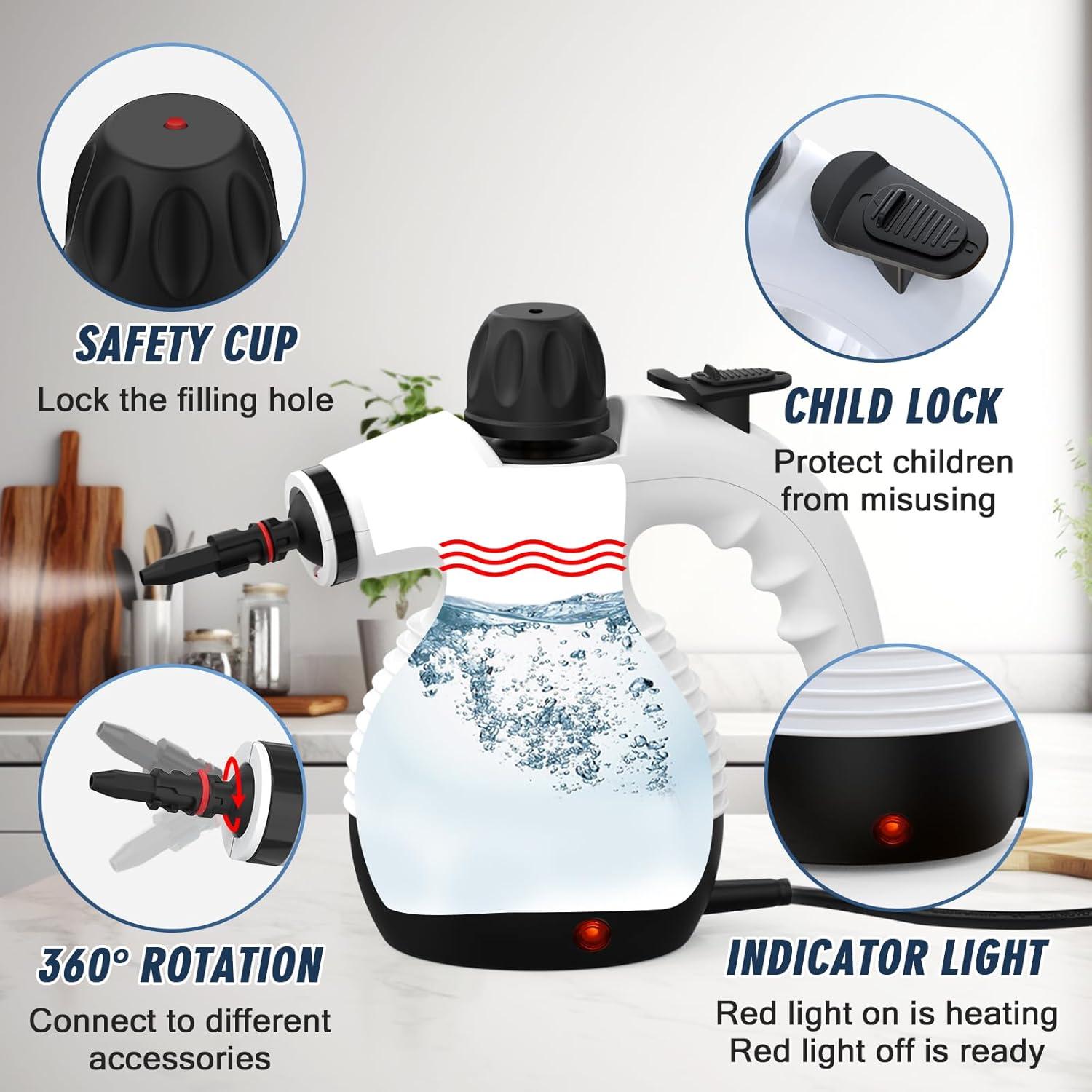 Limpiador de Vapor de Mano GLOIL SC301 1050W 350ml 10 Accesorios