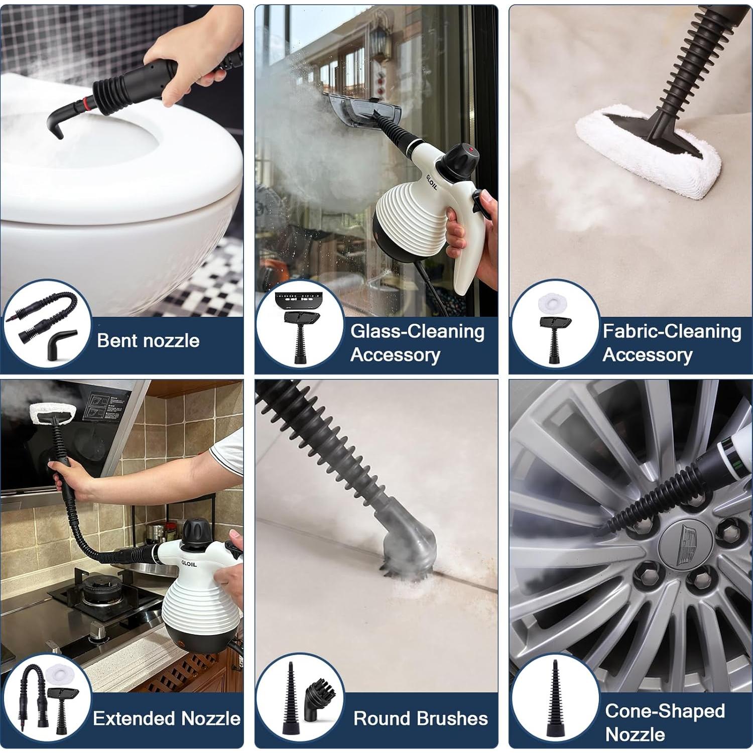 Limpiador de Vapor de Mano GLOIL SC301 1050W 350ml 10 Accesorios