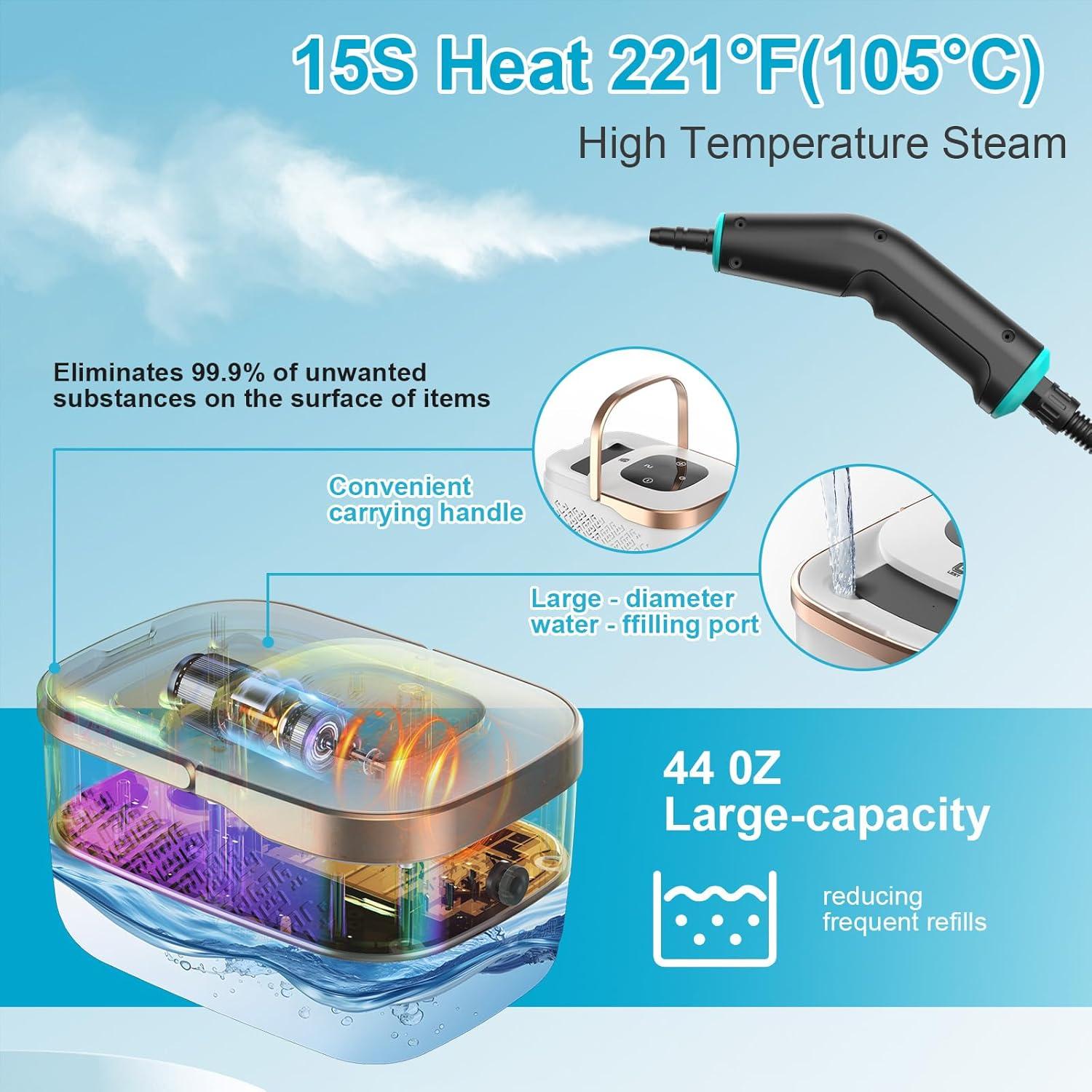 Limpiador de Vapor Huuflyty 2500W 1.3L 6 Niveles Ajustables